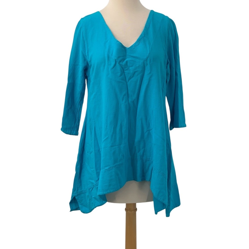 Sea Breeze Of California 3/4 Sleeve Asymmetrical‎ Teal Blue V-Neck Tunic Size Sm